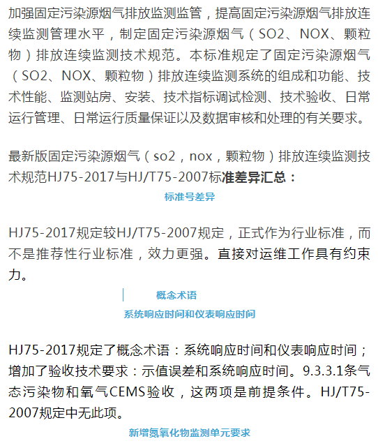 煙氣（so2，nox，顆粒物）排放連續監測技術規范 HJ75-2017與HJ/T75-2007標準究竟有何不同